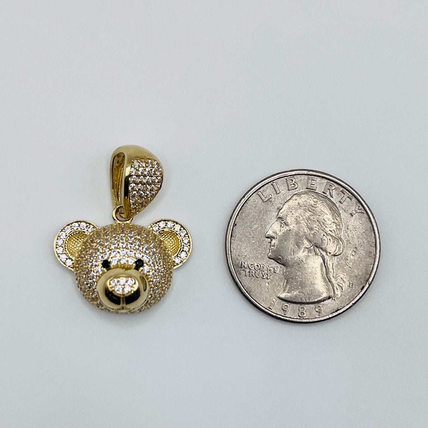 10K Gold CZ Teddy Bear Head Charm