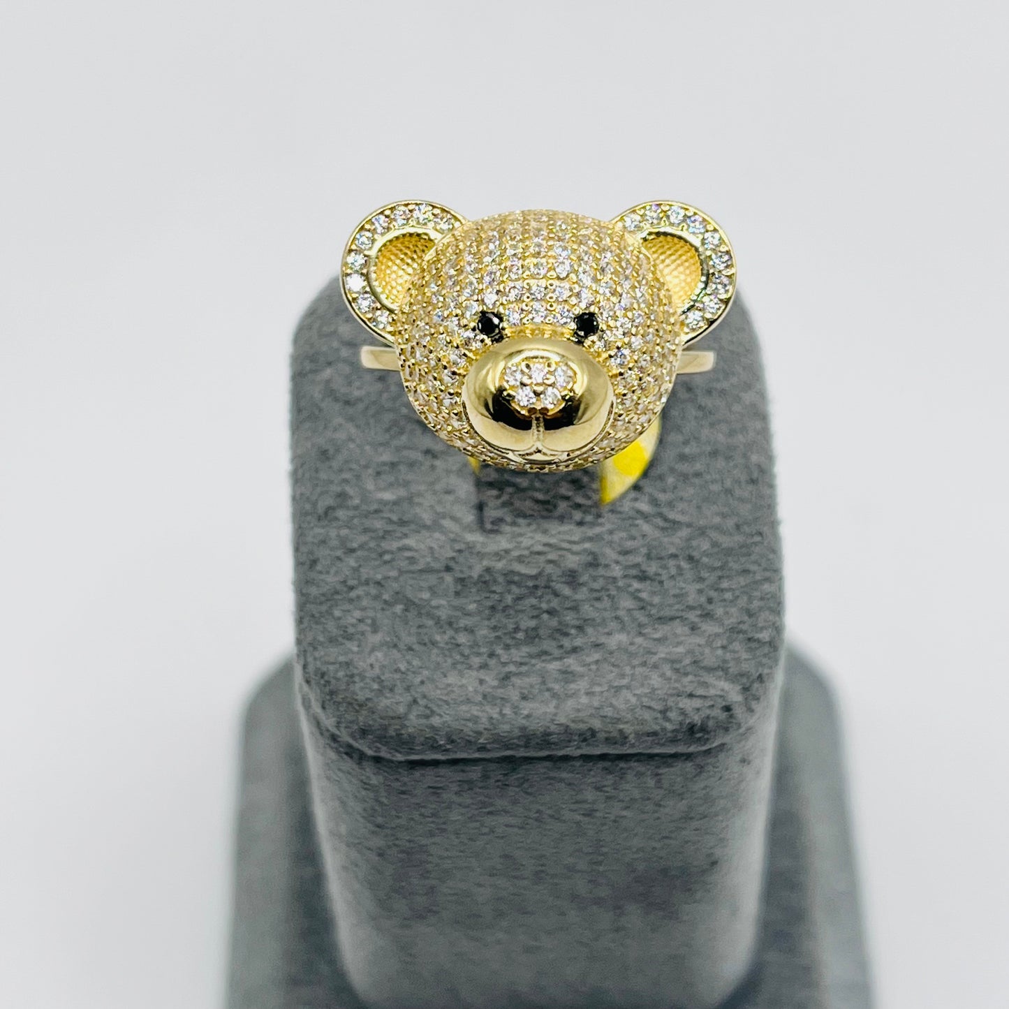 10K Gold CZ Teddy Bear Head Ring (L)