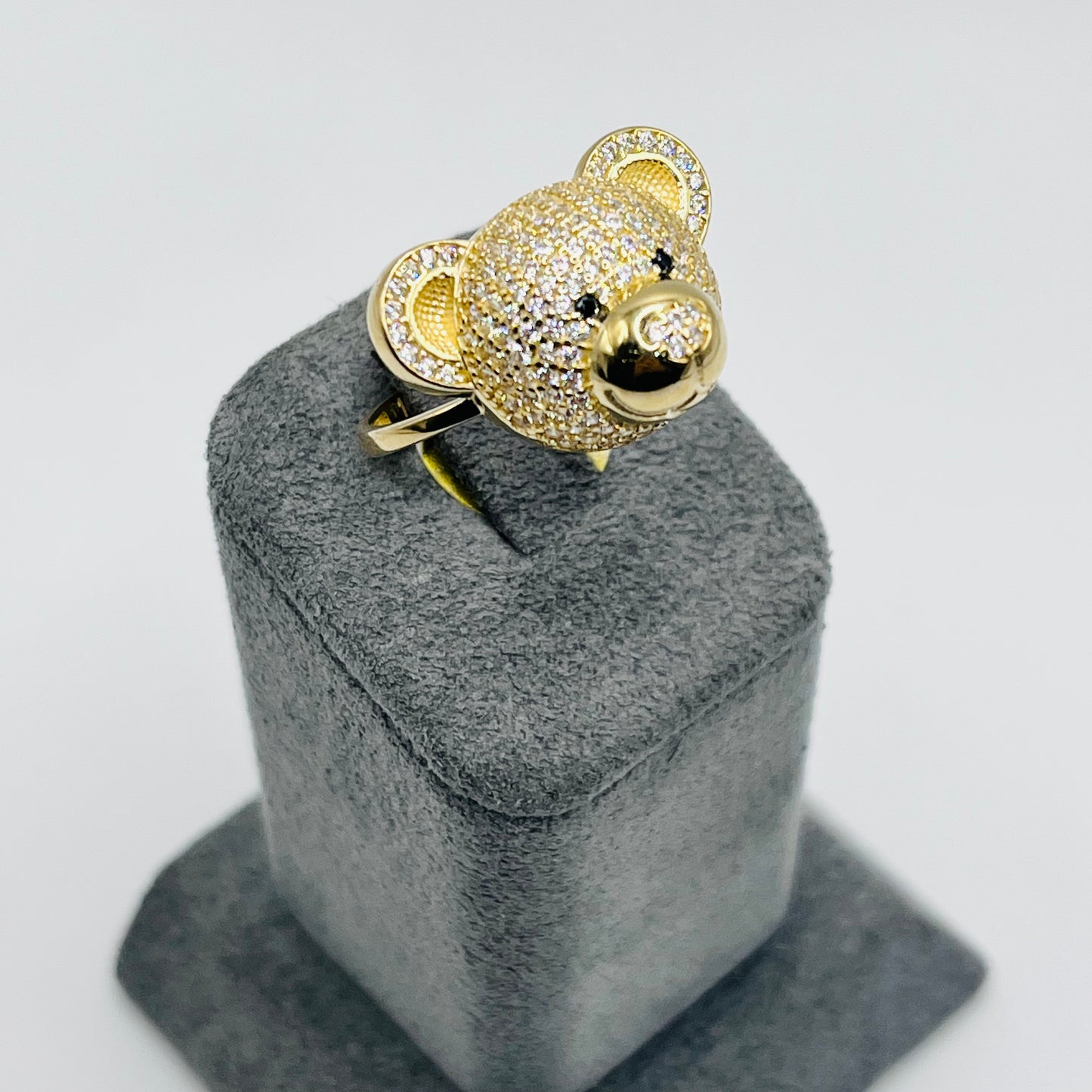 10K Gold CZ Teddy Bear Head Ring (L)