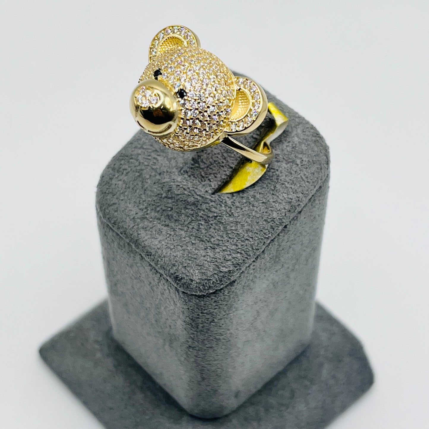 10K Gold CZ Teddy Bear Head Ring (L)