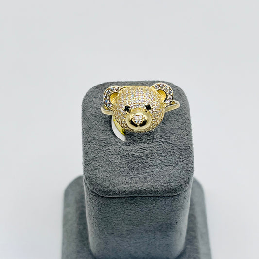 10K Gold CZ Teddy Bear Head Ring (sm)