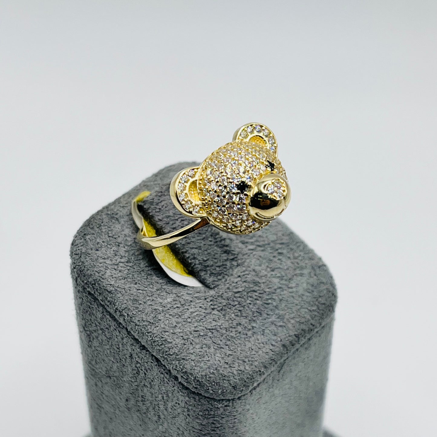 10K Gold CZ Teddy Bear Head Ring (sm)