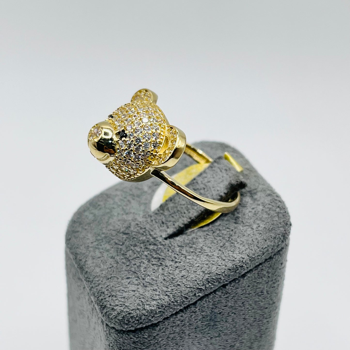 10K Gold CZ Teddy Bear Head Ring (sm)