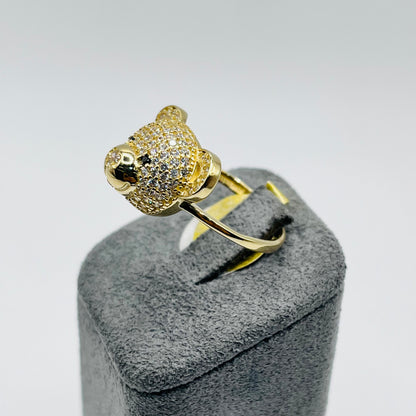 10K Gold CZ Teddy Bear Head Ring (sm)