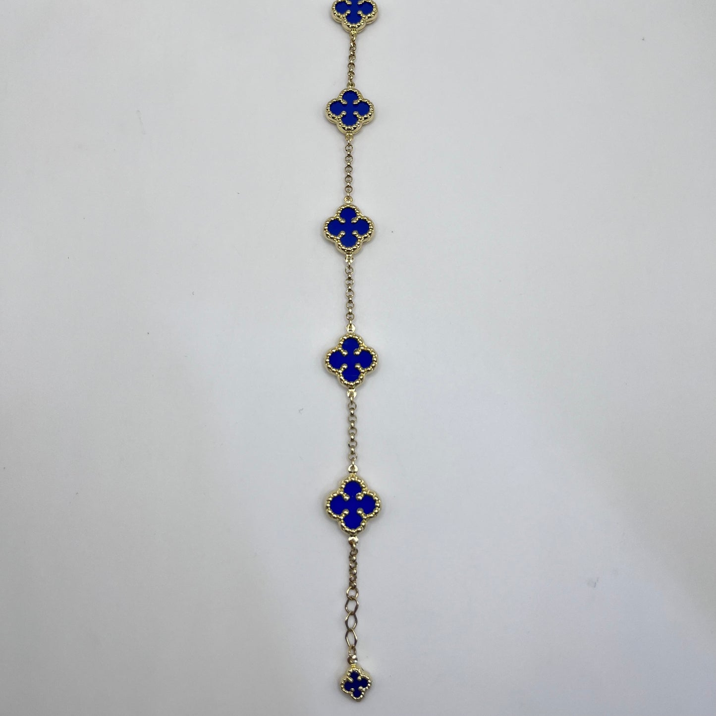 10K Gold Blue Clover Bracelet  (7")