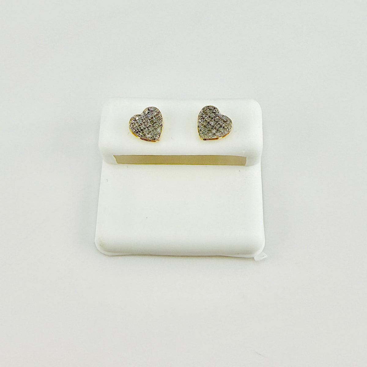 10k Gold Diamond Heart Inverted Earrings (Screwback) 7.5mm