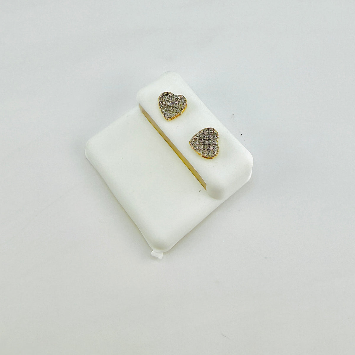 10k Gold Diamond Heart Inverted Earrings (Screwback) 7.5mm