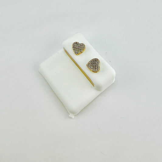 10k Gold Diamond Heart Inverted Earrings (Screwback) 7.5mm