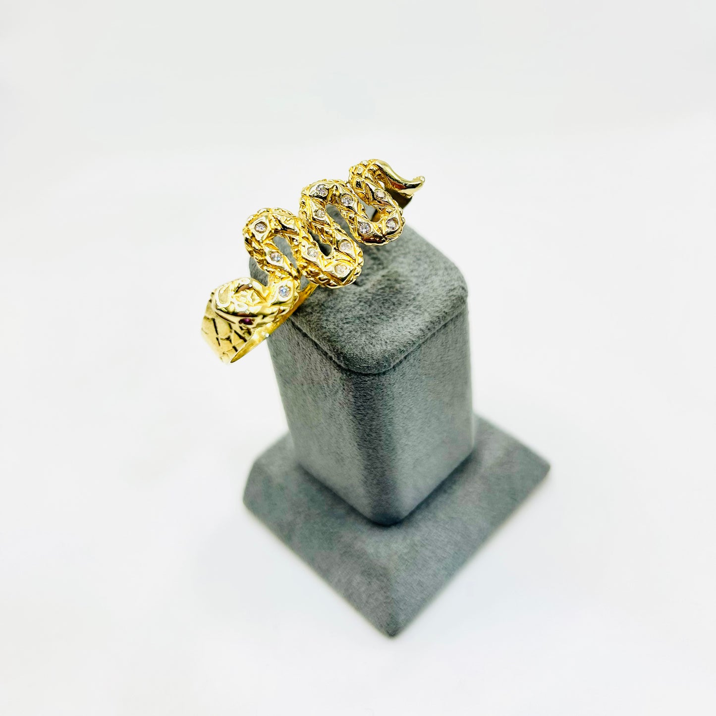 10K Gold 2-Finger Snake Ring with CZ