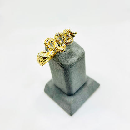 10K Gold Two Finger Snake Ring with CZ