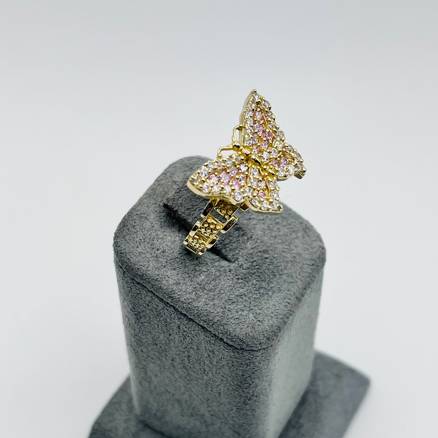 10K Gold RX Pink & White Butterfly Ring