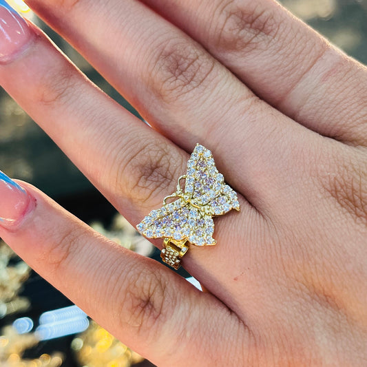 10K Gold RX Pink & White Butterfly Ring