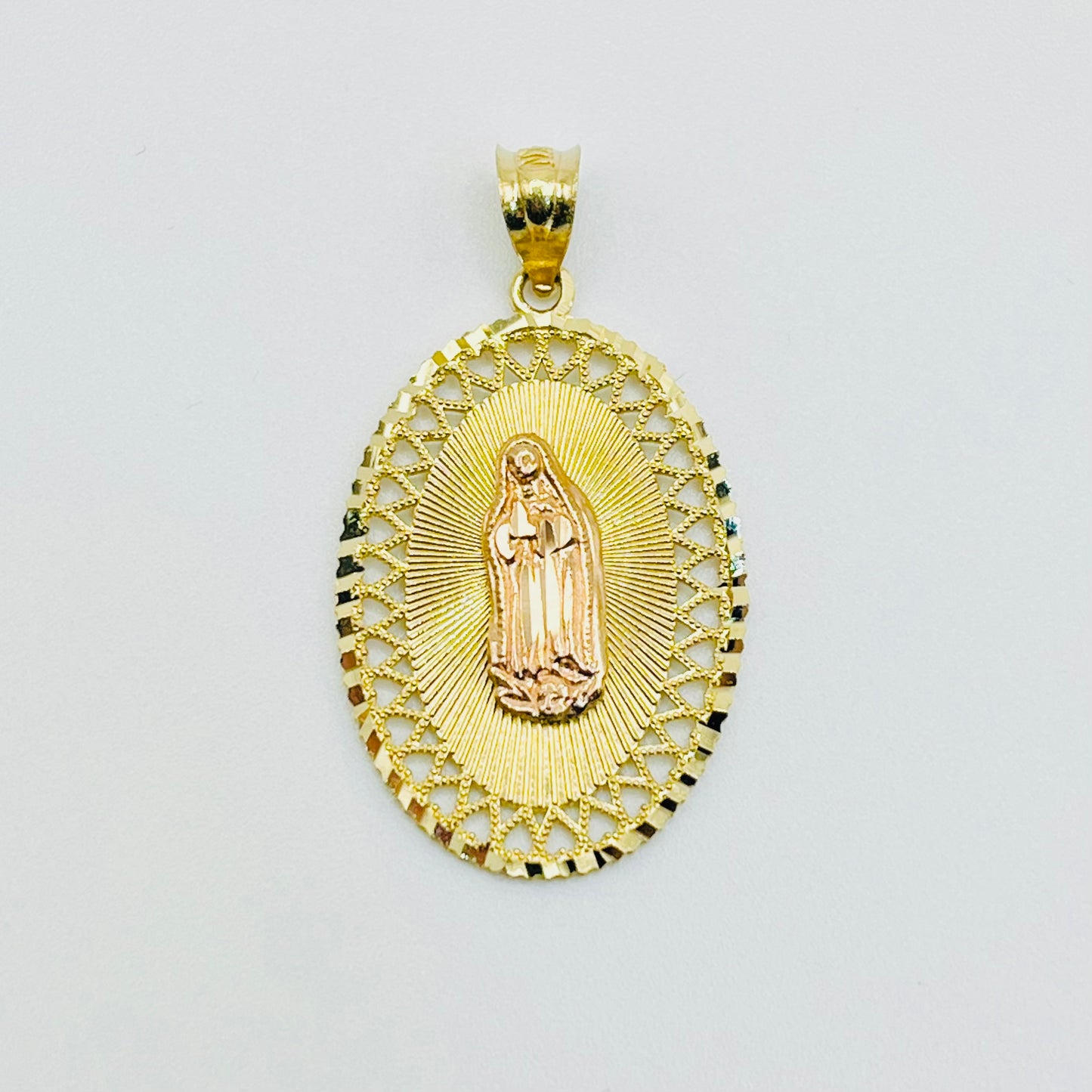 14K Gold Two Tone Oval Virgin Mary