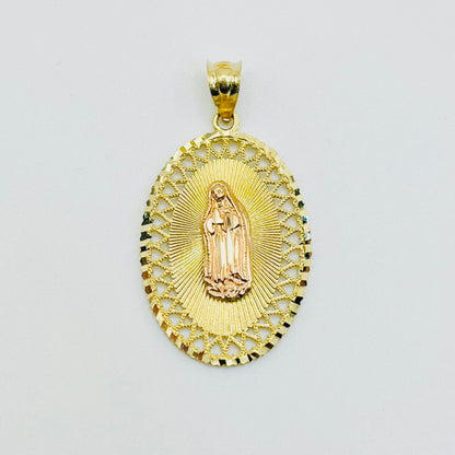 14K Gold Two Tone Oval Virgin Mary