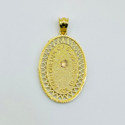 14K Gold Two Tone Oval Virgin Mary