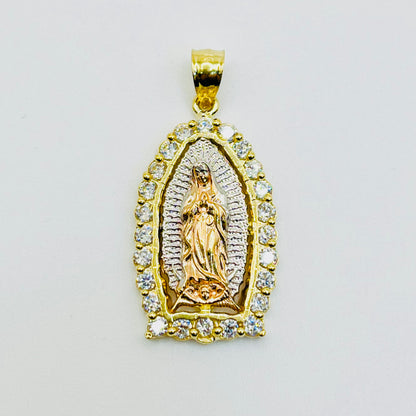 14K Tri Color CZ Virgin Mary Charm