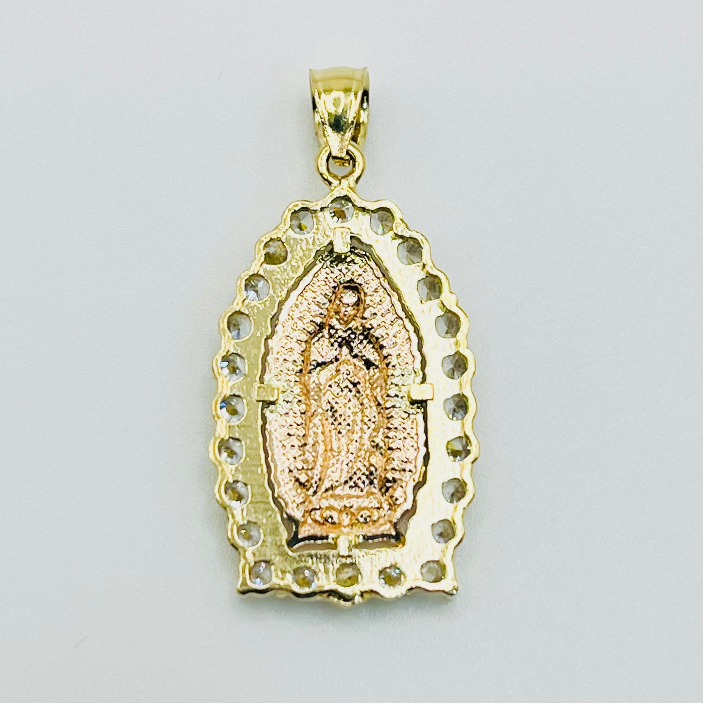 14K Tri Color CZ Virgin Mary Charm