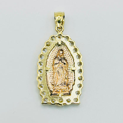 14K Tri Color CZ Virgin Mary Charm