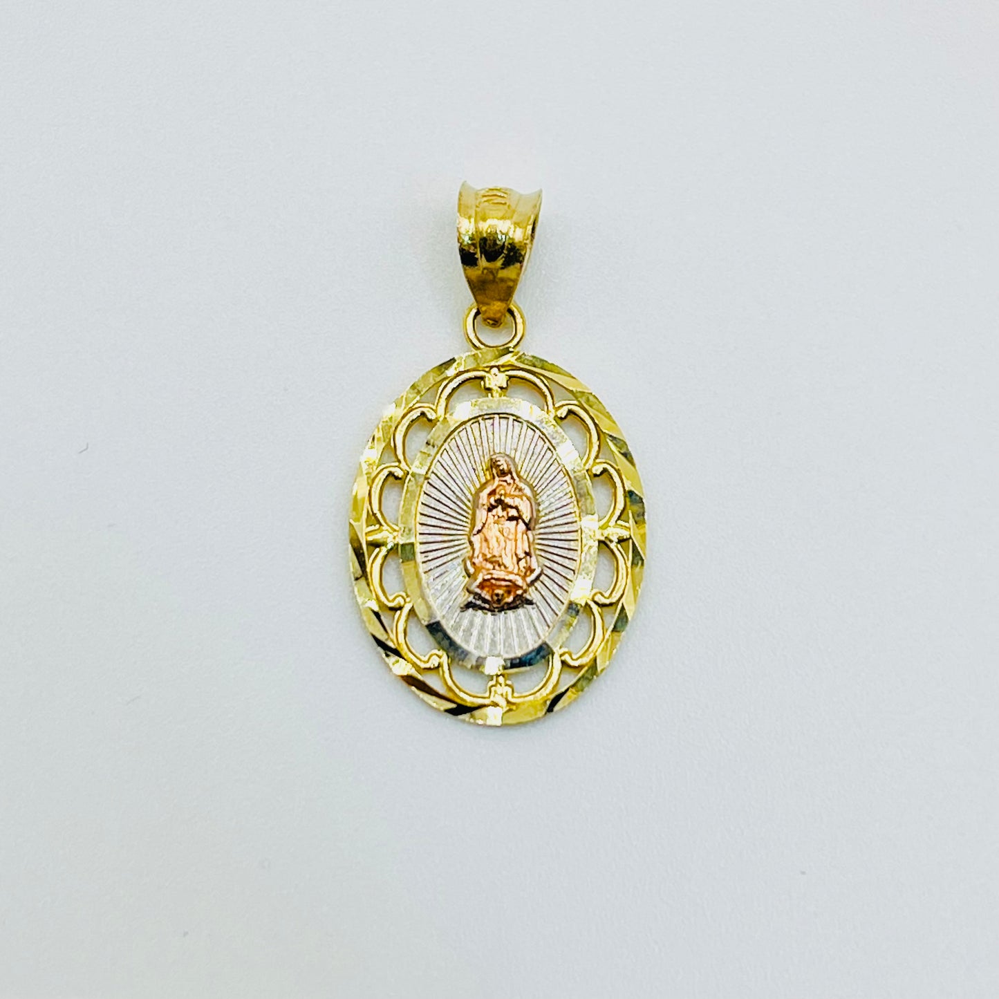 14K Gold Dainty Tri Color Virgin Mary Charm