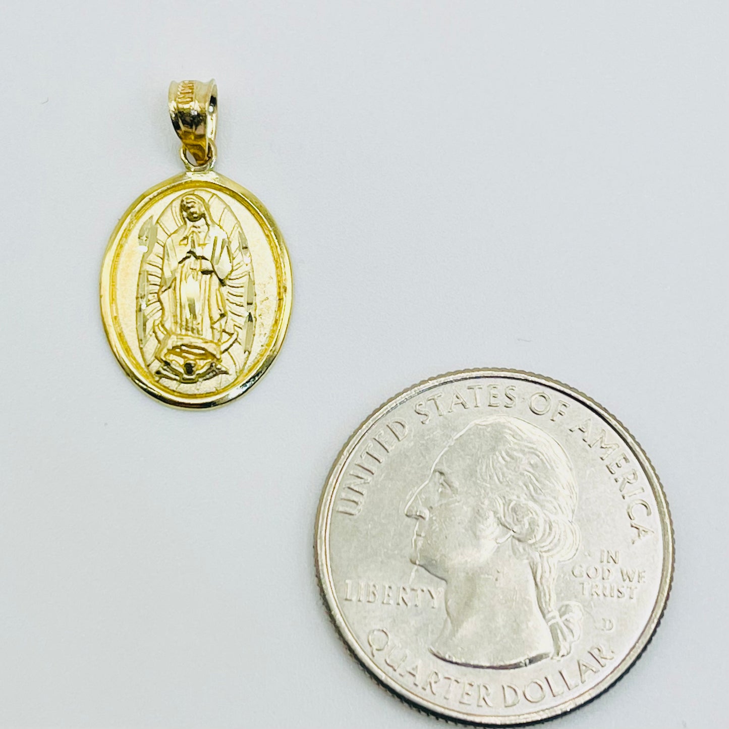 14K Gold Diamond Cut Virgin Mary Charm