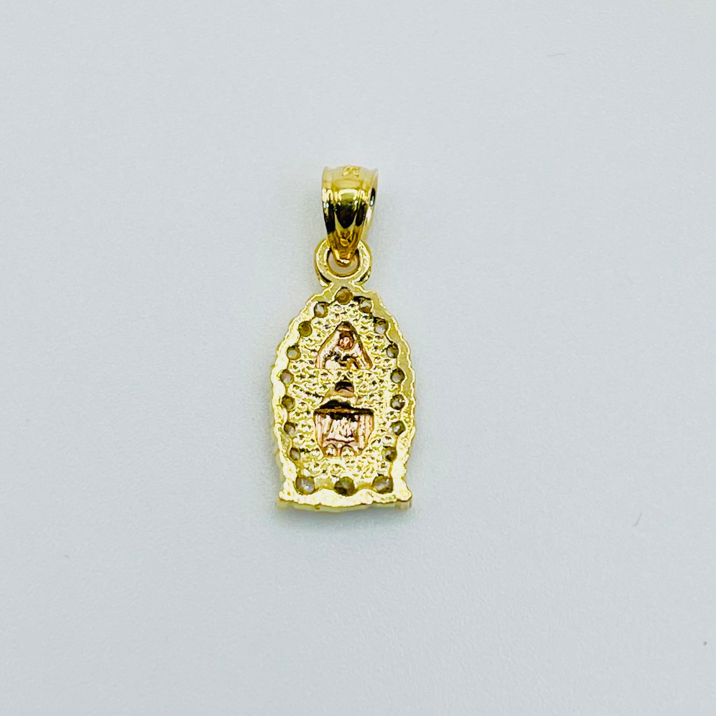 14K Gold Dainty Tri Color CZ Virgin Mary Charm