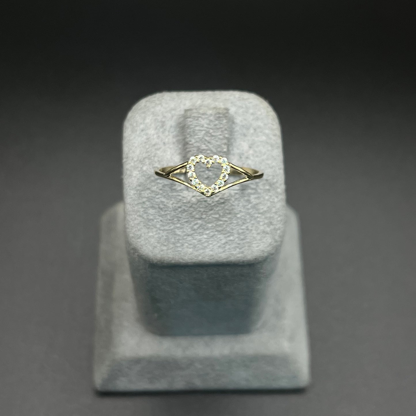 10K Gold Dainty Open Heart CZ Ring