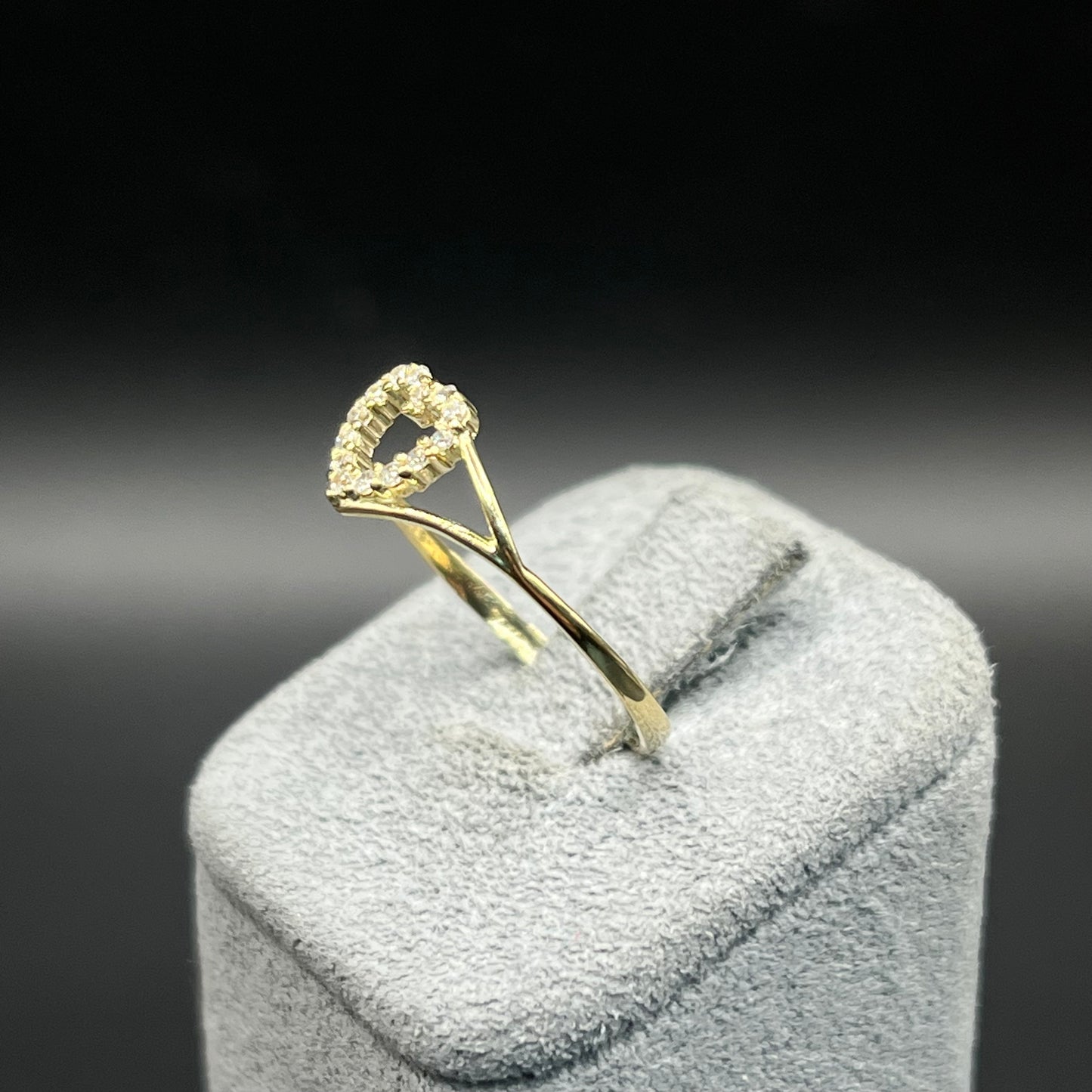 10K Gold Dainty Open Heart CZ Ring