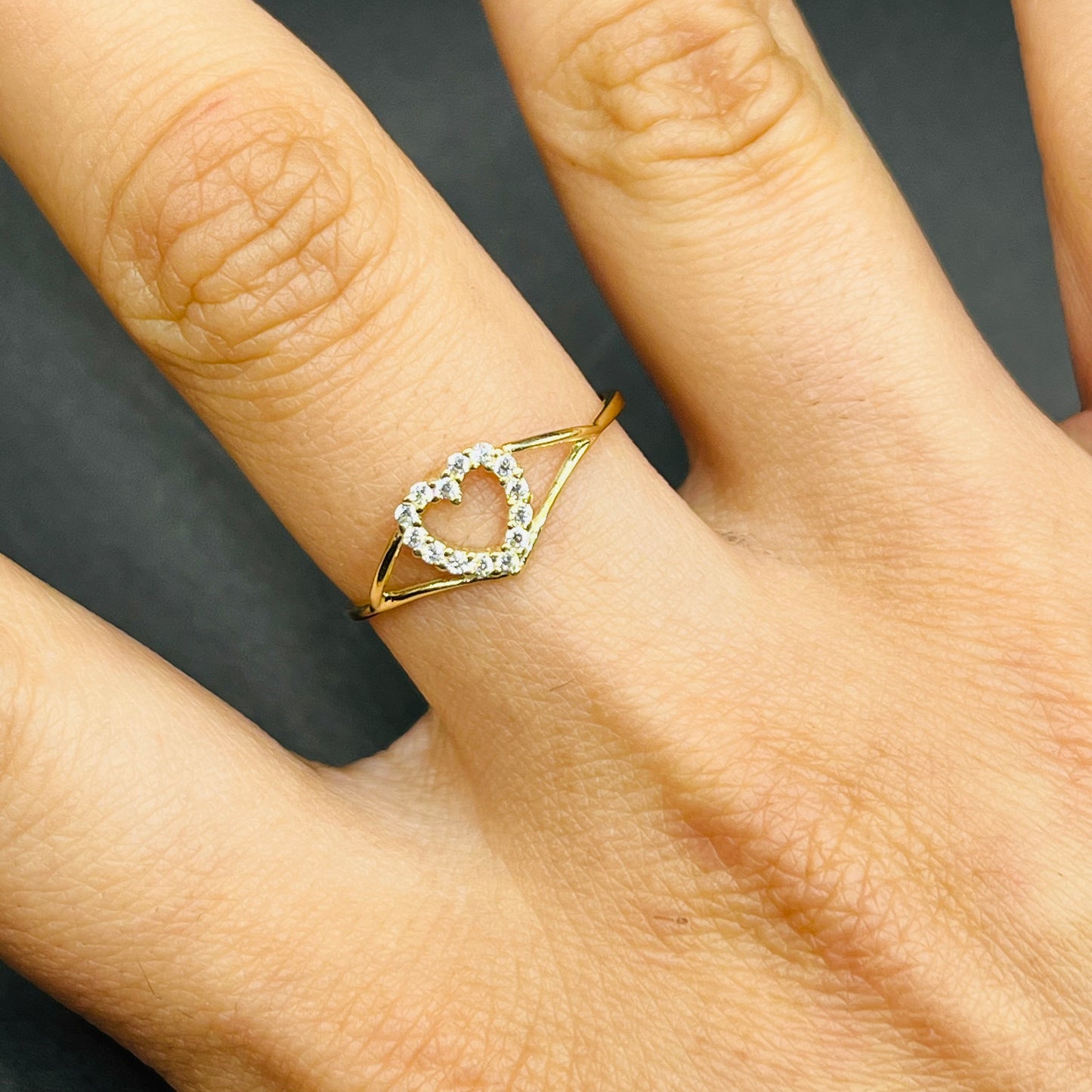 10K Gold Dainty Open Heart CZ Ring