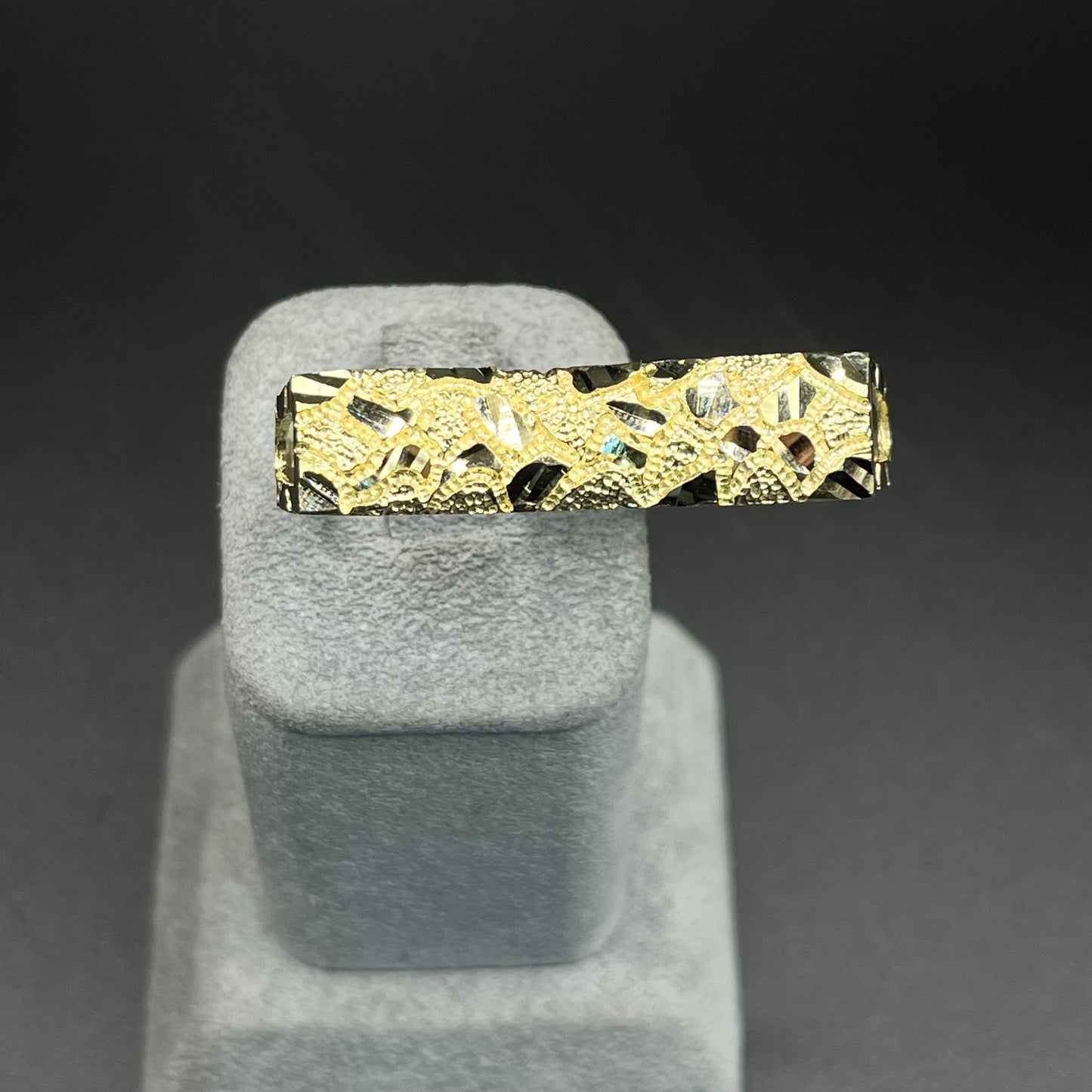 10K Gold Two Finger Diamond Cut Nugget Ring