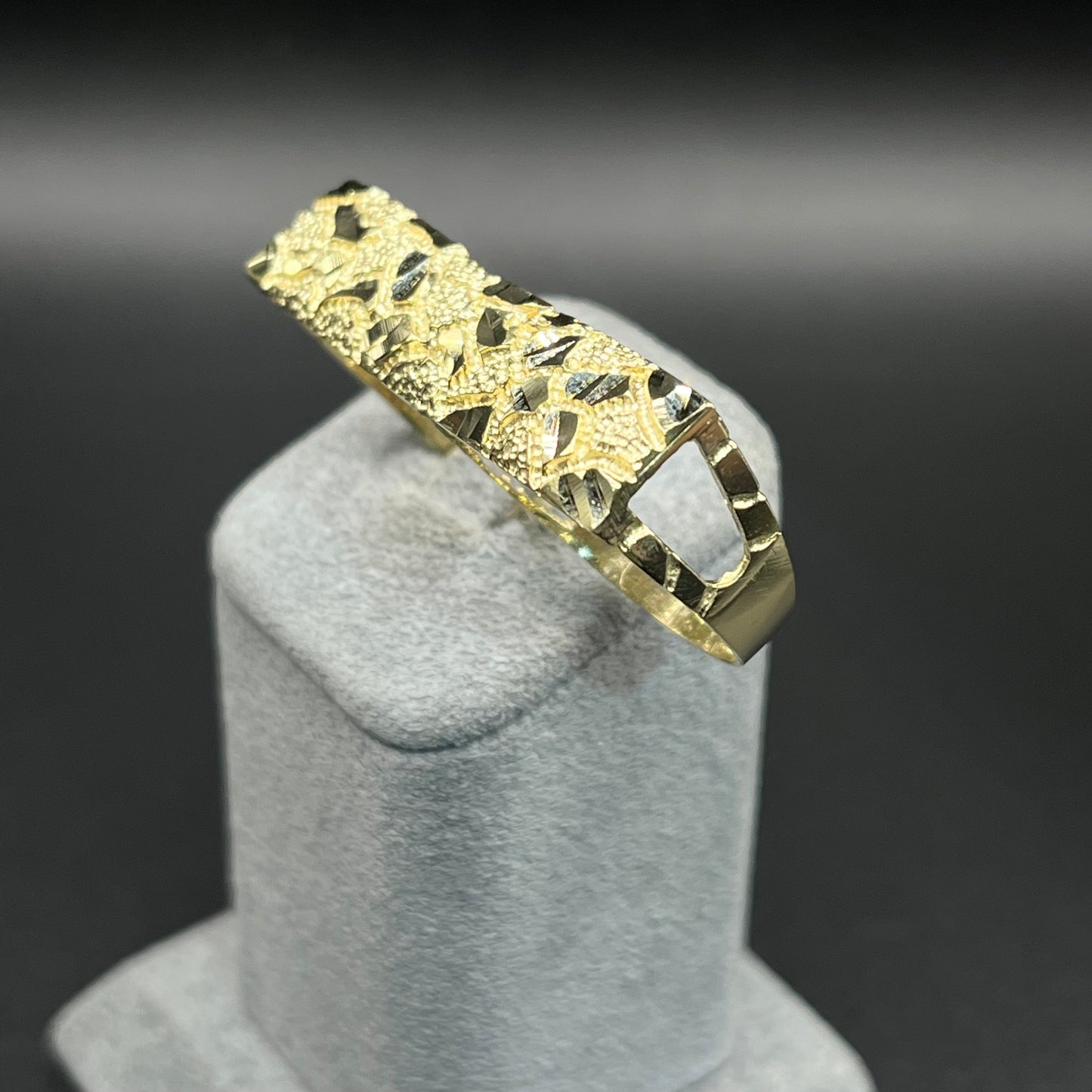 10K Gold Two Finger Diamond Cut Nugget Ring