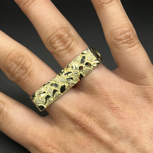 10K Gold Two Finger Diamond Cut Nugget Ring