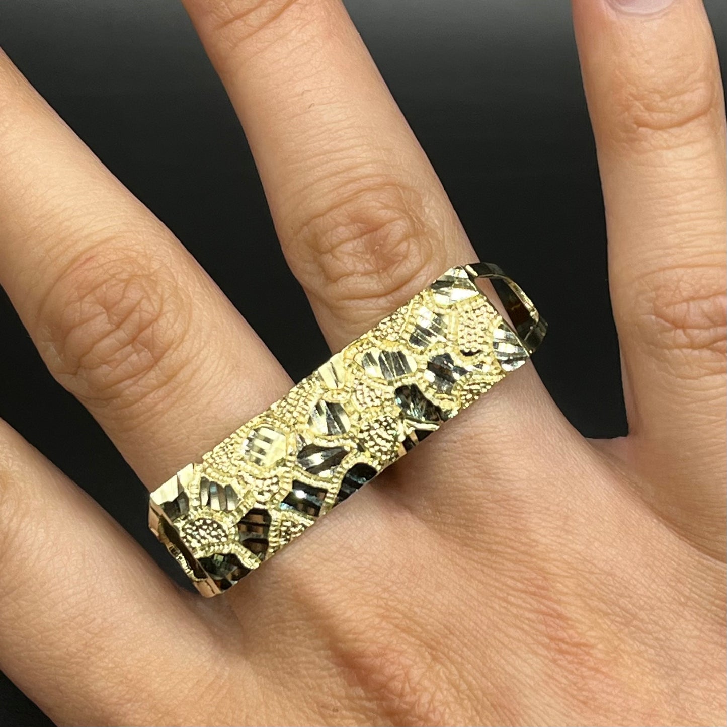 10K Gold Diamond Cut Two Finger Nugget Ring