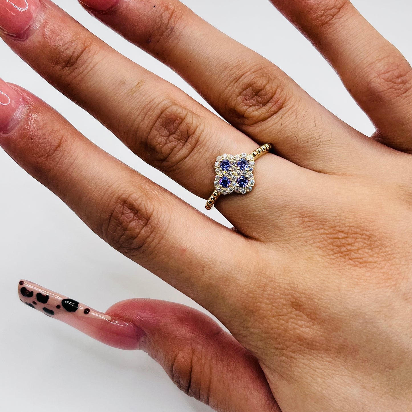 10K Gold Purple Clover CZ Ring