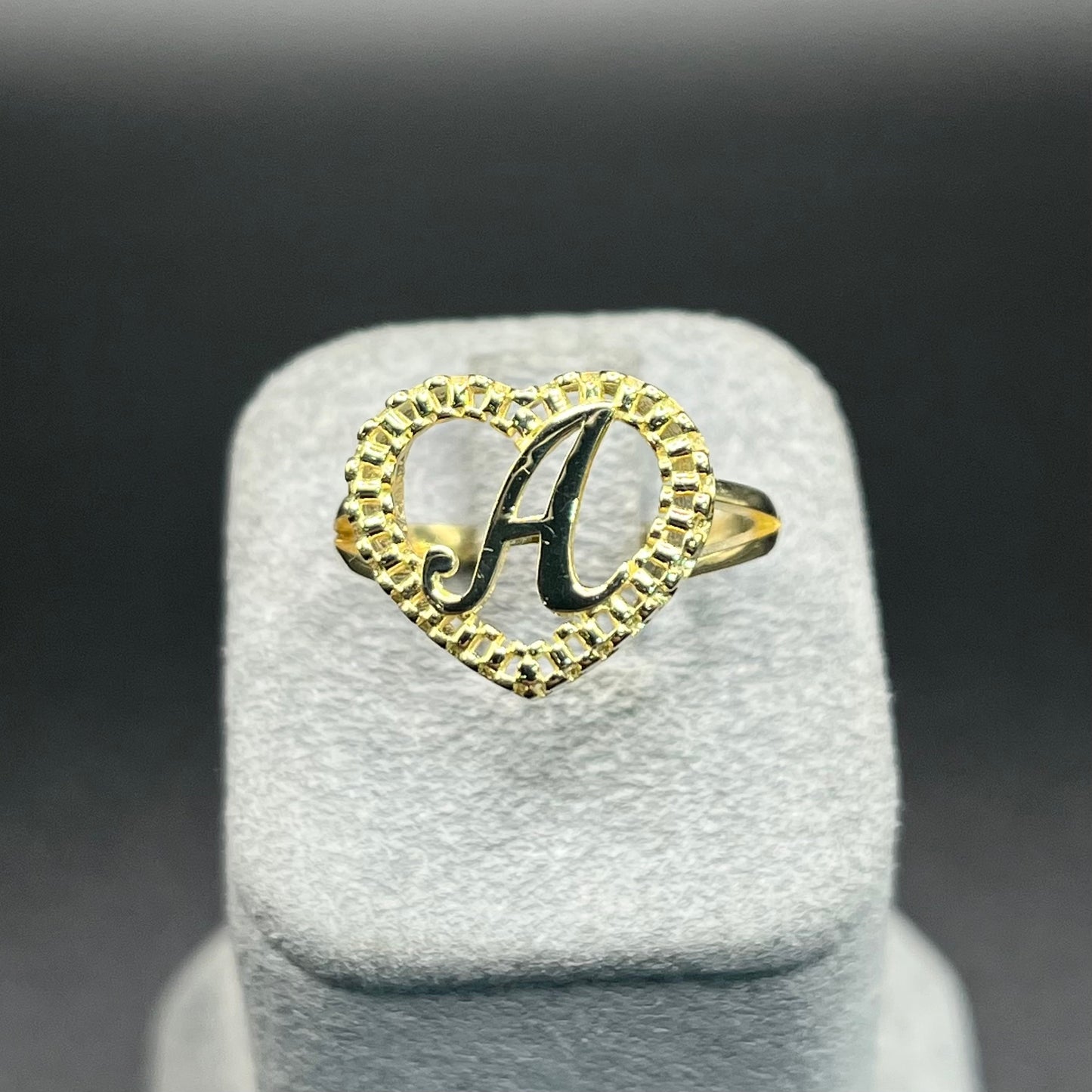 10K Gold RX Heart Initial ring (small)