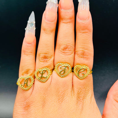 10K Gold RX Heart Initial Ring | Face Size: 14mm