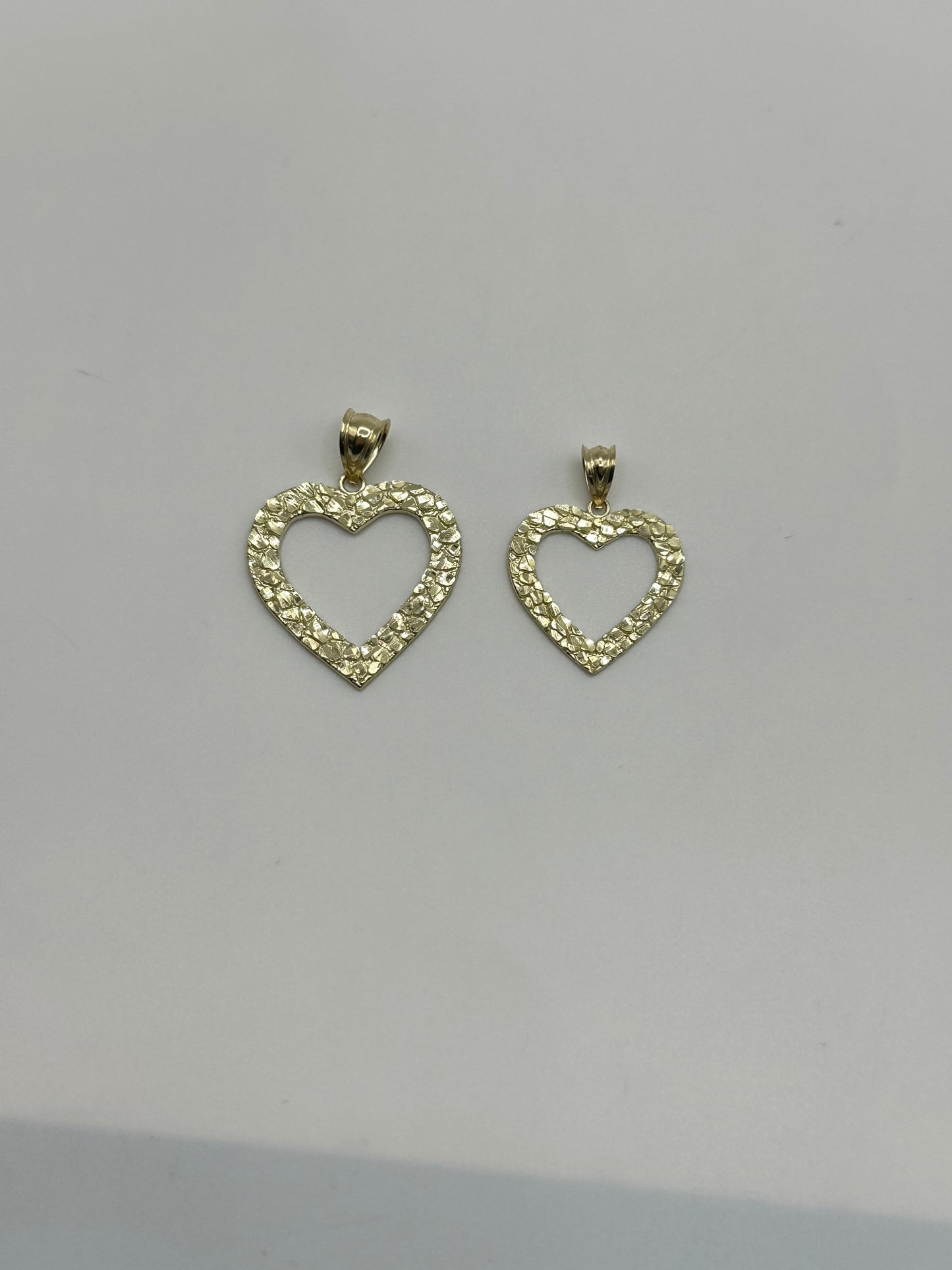 10K Gold Nugget Open Heart Pendant | Face Size: 1"