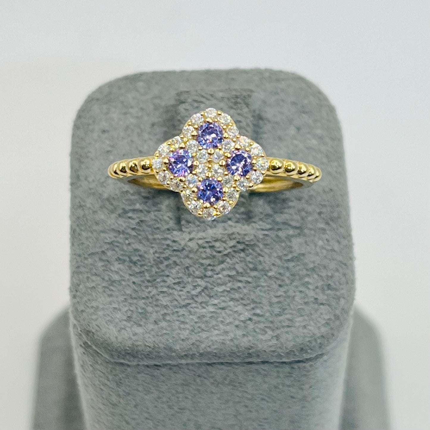 10K Gold Purple Clover CZ Ring