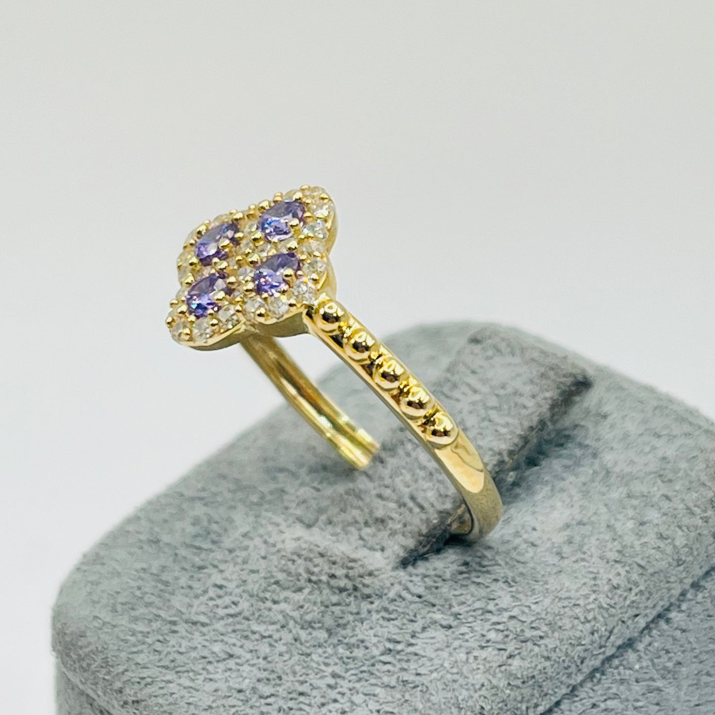 10K Gold Purple Clover CZ Ring