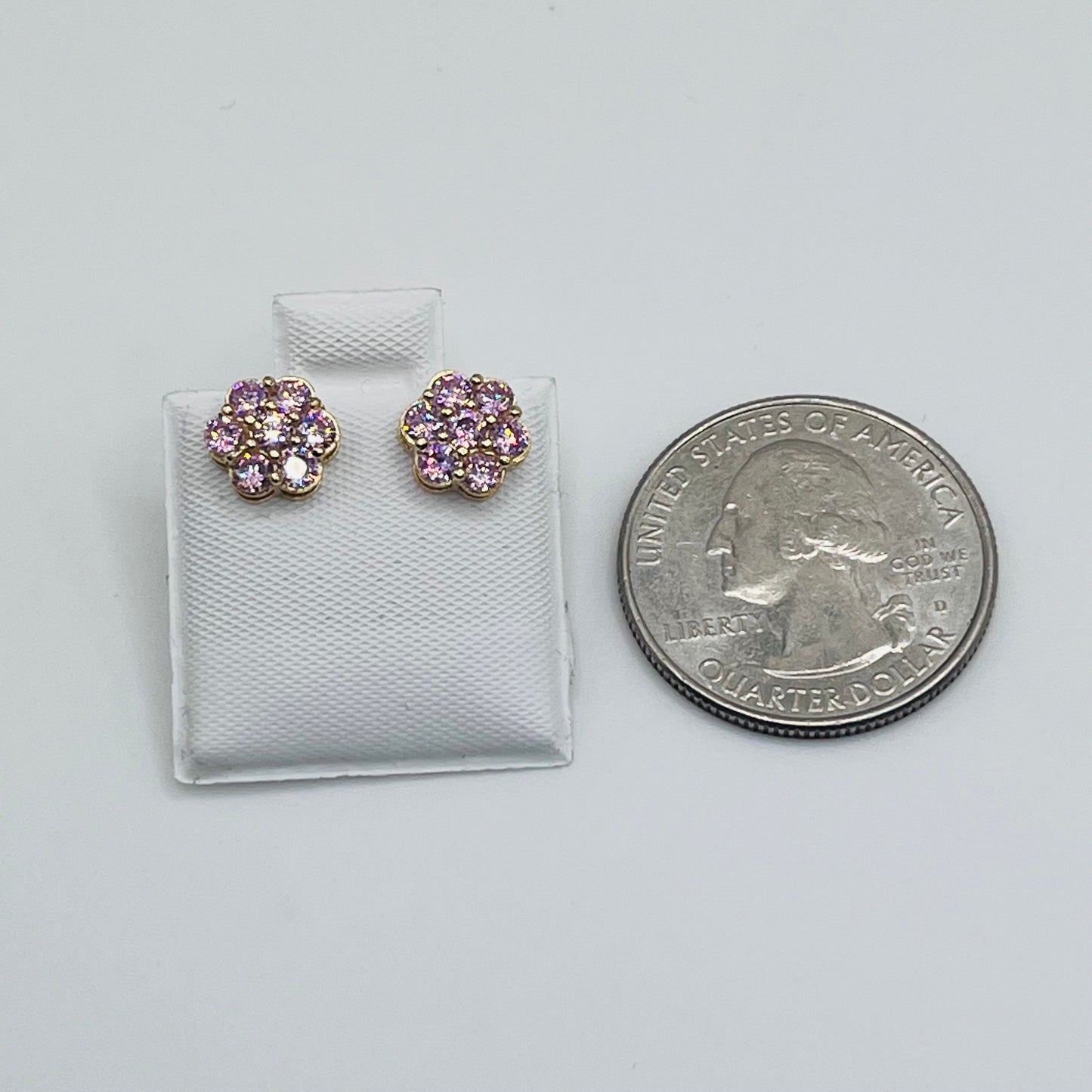 10K Gold Pink Flower CZ studs 8mm