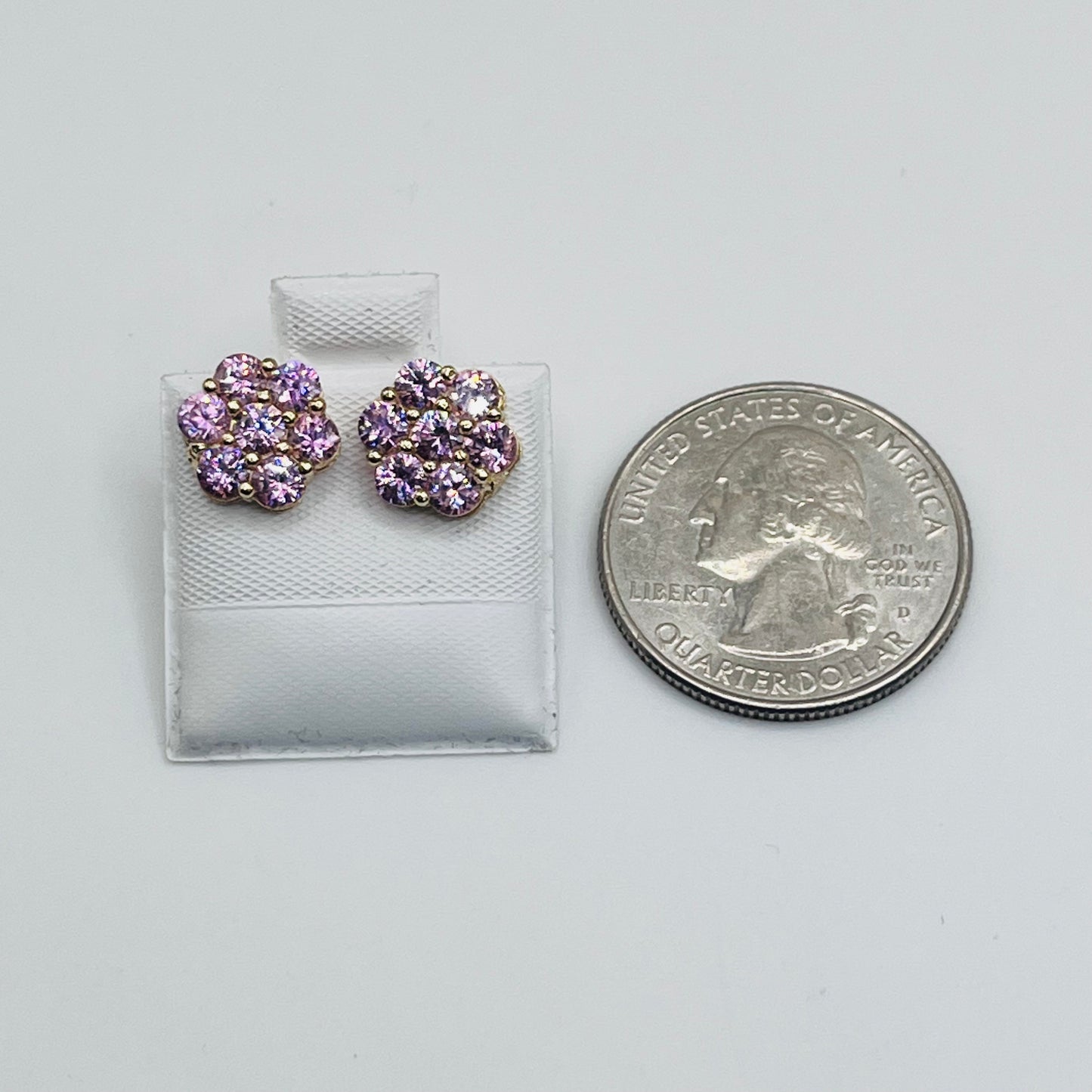 10K Gold Pink Flower CZ studs 10mm