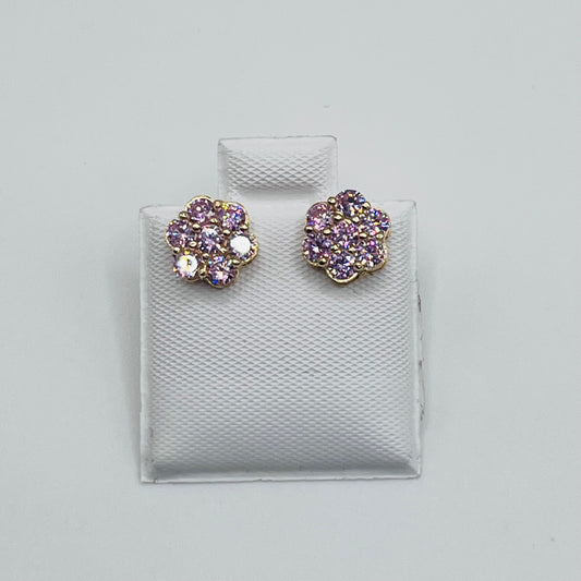 10K Gold Pink Flower CZ studs 8mm