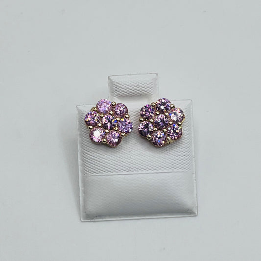 10K Gold Pink Flower CZ studs 10mm