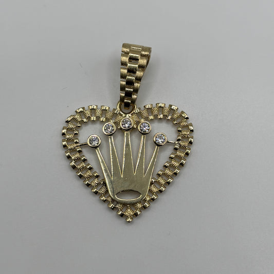 10k Gold Rx Heart Crown CZ With Rx Bell Charm