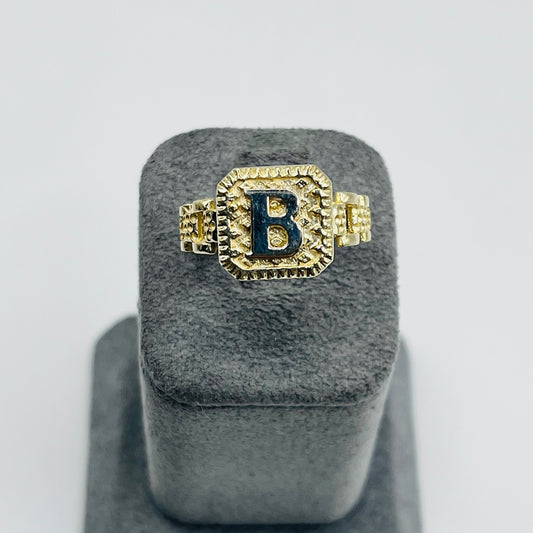 10K Gold RX Band Square Initial Ring