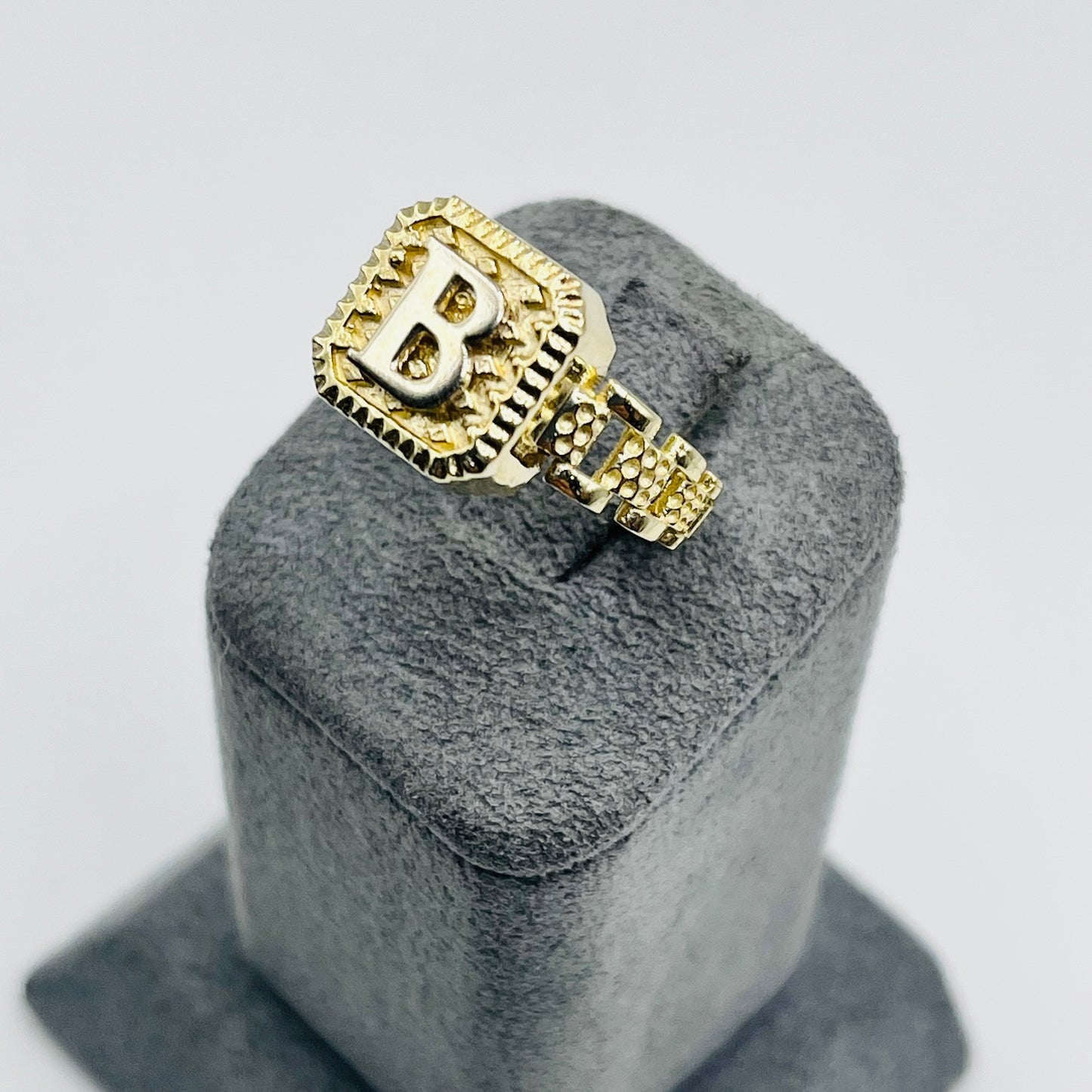 10K Gold RX Band Square Initial Ring