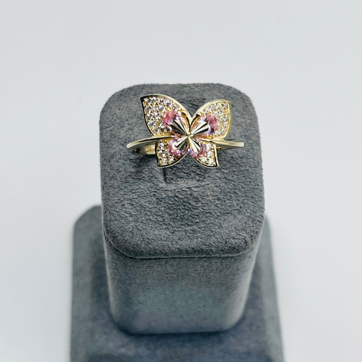 10K Gold Pink and White CZ Butterfly Ring