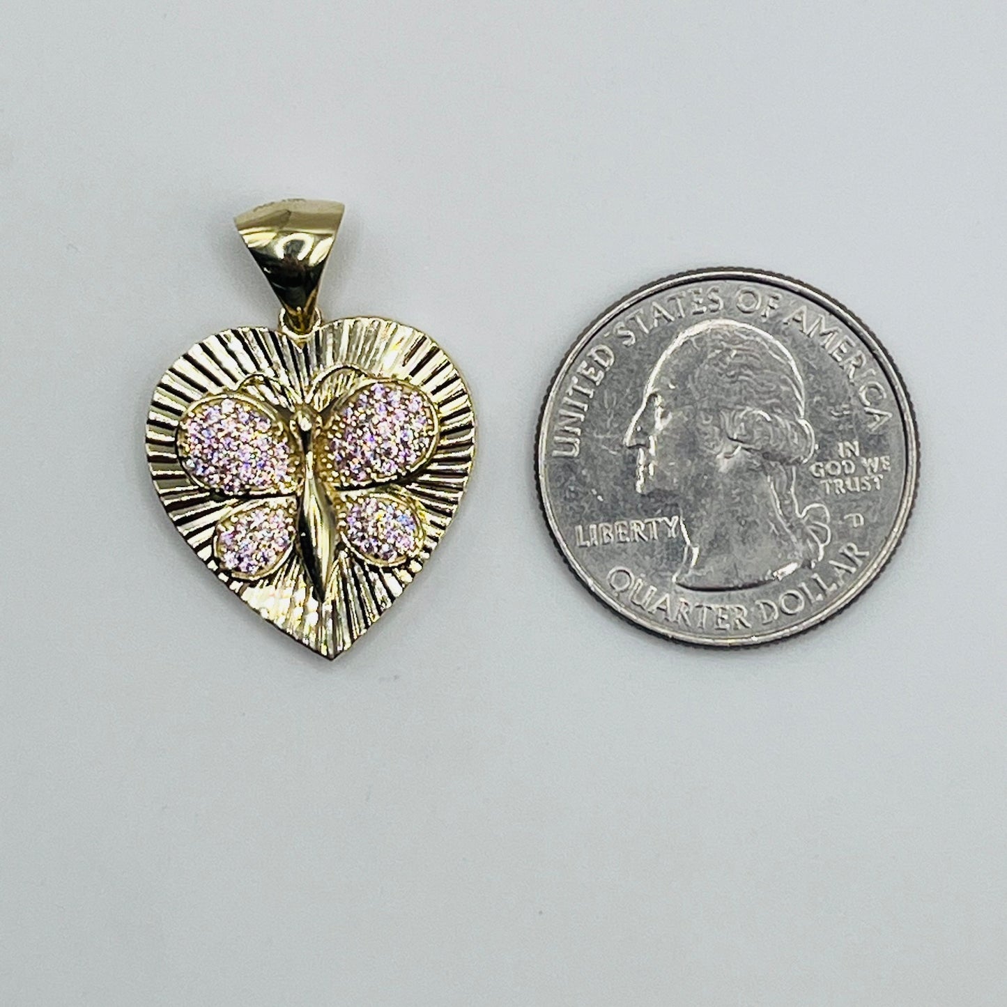 10K Gold Heart with Pink Butterfly Charm