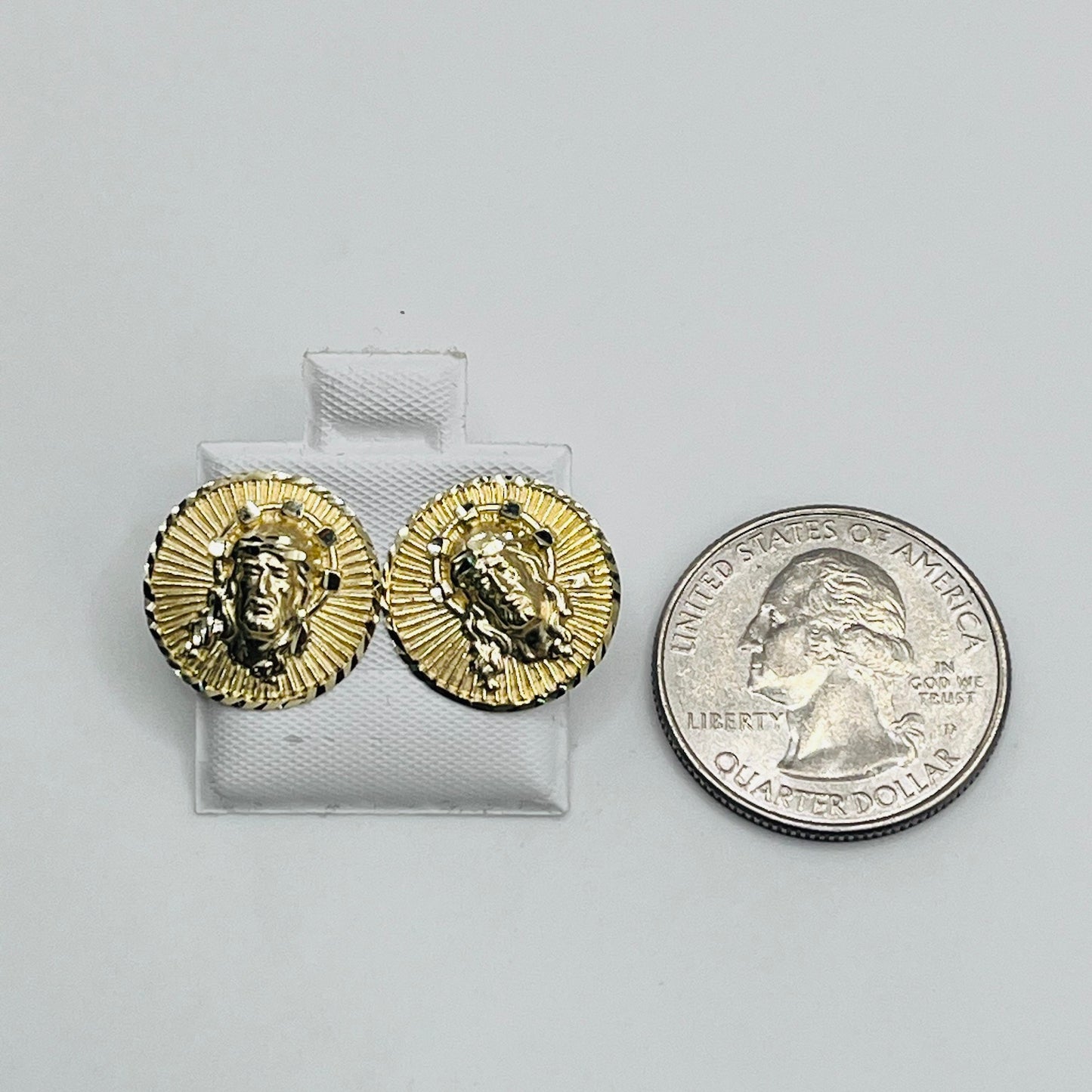 10K Gold Round Jesus Piece Earrings