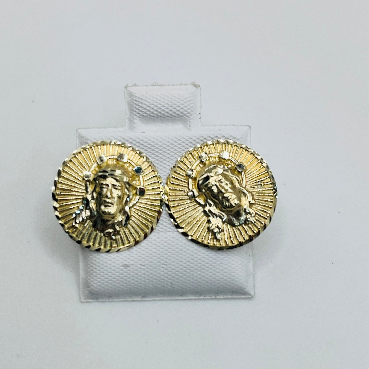 10K Gold Round Jesus Piece Earrings