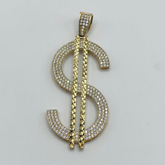 10K Gold BIG Money Sign Charm with CZ